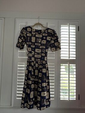 Super cool retro print 80’s home made all cotton drop waist dress